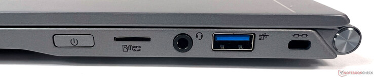 Rechts: 1x micro SD-kaartlezer, 1x combo audio-aansluiting, 1x USB 3.2 Gen 2 (Type-A), 1x Kensington-slot