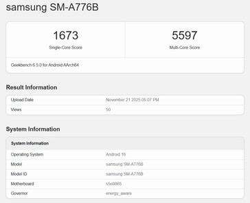 Samsung Galaxy A77 op Geekbench 6