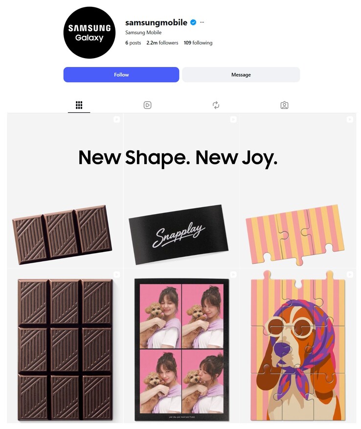 Op het Instagram-account van Samsung Mobile worden oude berichten vervangen door de nieuwe teaser-campagne.