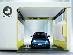 De Fiat 500e zal de eerste auto zijn die gebruikt wordt in een test van Stellantis met Ample&#039;s EV battery-swapping oplossing. (Afbeeldingsbron: Stellantis)