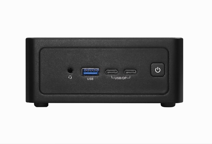 De mini-pc heeft een minimalistische, zwarte behuizing.