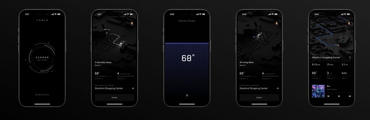 De UI van de ride-hailing service in de Tesla-app