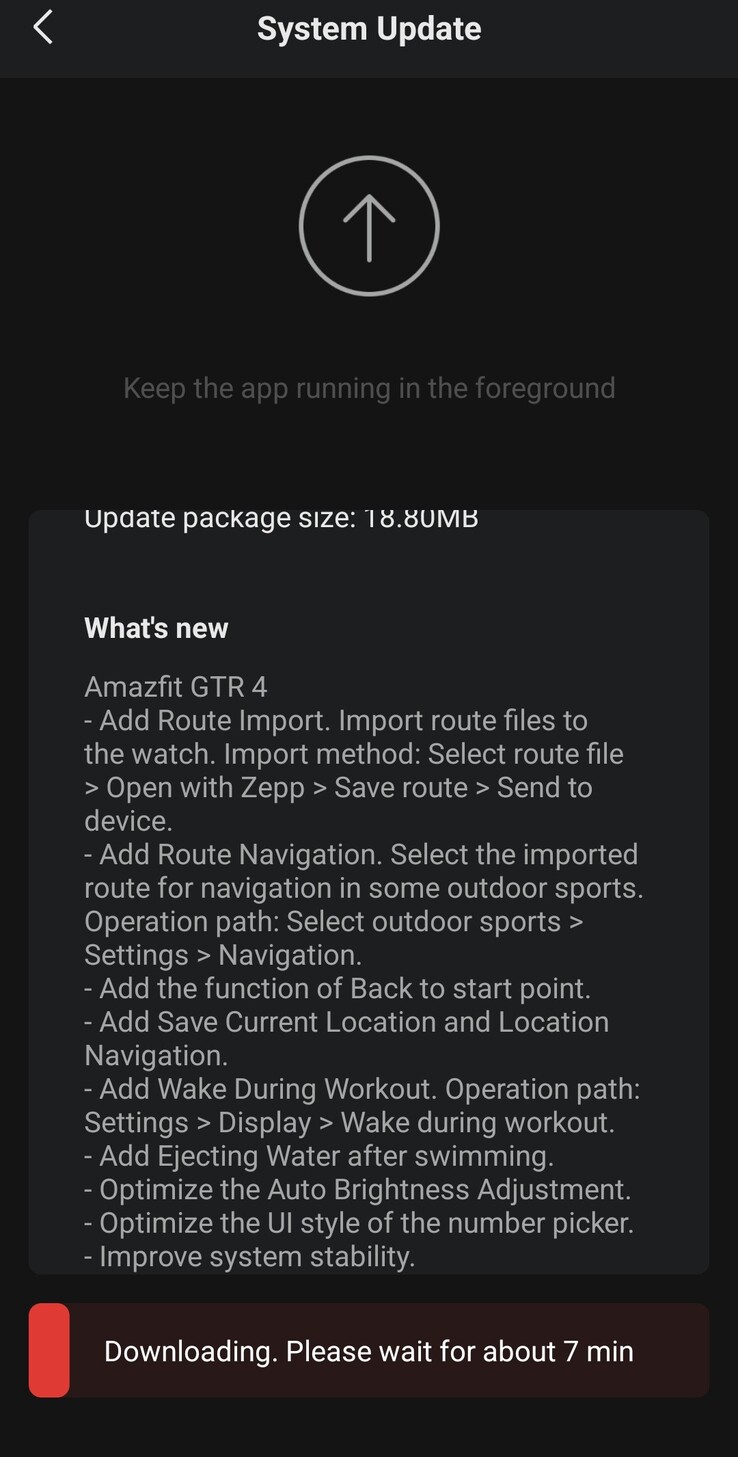 De Amazfit GTR 4 update versie 3.17.0.2 changelog. (Beeldbron: Amazfit)