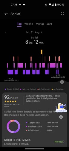 De Huawei app biedt gegevens over individuele slaapfasen