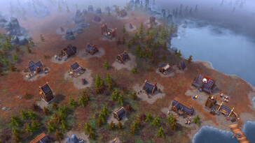 Een afbeelding waarop huizen in Northgard: Definitive Edition te zien zijn.