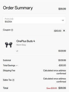 De prijs van de Buds 4 met de toegepaste promotiecode (Afbeelding bron: OnePlus)