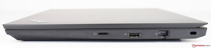 rechts: MicroSD-kaartlezer, USB 2.0 Type-A, Ethernet, Kensington lock