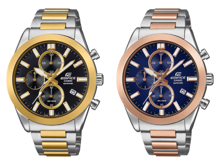 De Casio Edifice EFB-710SG-1AV (links) en EFB-710SG-2AV (rechts) horloges. (Afbeeldingsbron: Casio, bewerkt)