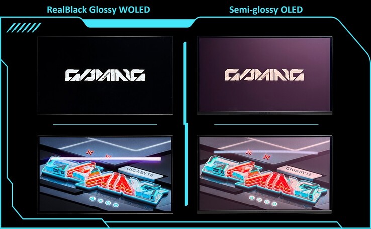 Gigabyte RealBlack glanzend WOLED-paneel vs. halfglanzend OLED.