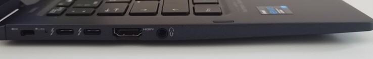 Rechts: Gleuf voor een Kensington-slot, 2x Thunderbolt 4 (USB-C), HDMI, 3,5 mm jack-poort