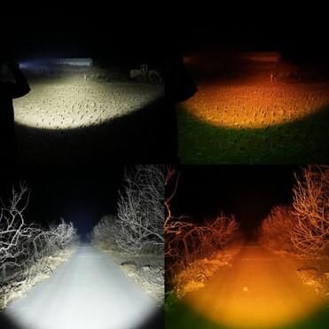 Een amberkleurig filter kleurt het licht oranje