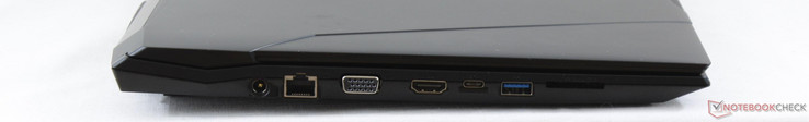 Links: voeding, Gigabit RJ-45, VGA, HDMI, USB 3.1 Type-C Gen. 2, USB 3.0, SD-lezer