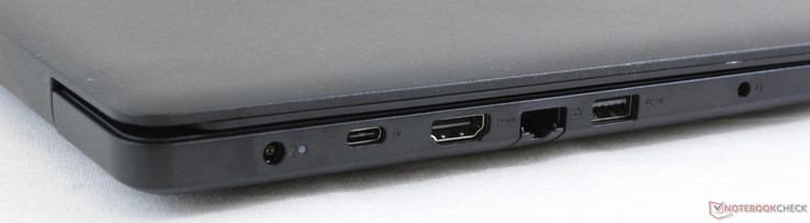 Linkerkant: stroomadapter, USB 3.1 Type-C met DisplayPort, HDMI 1.4, RJ-45, USB 3.0, 3.5 mm audiopoort