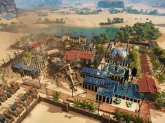 Een afbeelding van een stad in Stranded: Alien Dawn, momenteel met 50% korting.
