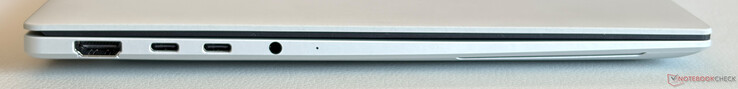 Links: HDMI 2.1 TDMS, 2x USB-C 4.0 met Thunderbolt 4 (40 Gbit/s, DisplayPort ALT-modus, Power Delivery)