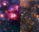Een collage van de MIRI- en NIRCam-beelden van Sagittarius B2 (Afbeeldingsbron: verschillende - zie bronnen; bewerkt)