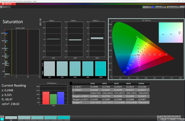 Verzadiging (uitklapbaar scherm, kleurmodus: Normaal, kleurtemperatuur: Standaard, doelkleurruimte: sRGB)