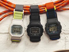 Casio voegt een magnetische gesp toe aan zijn klassieke vierkante G-Shock. Afgebeeld (vanaf links): G-Shock DW-5600MNC-7A8, DW-5600MNC-1, DW-5600MNC-8A2