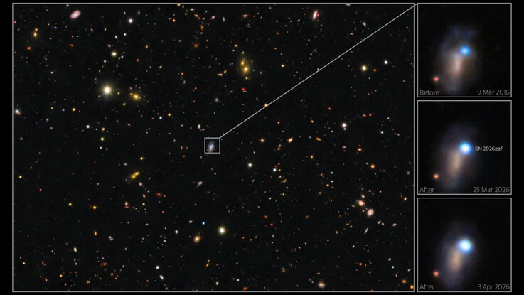 Een afbeelding van het sterrenstelsel waarin de supernova SN 2026gzf zich bevindt.