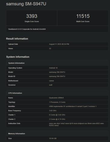 Snapdragon 8 Elite 2 Geekbench score (bron: Geekbench)