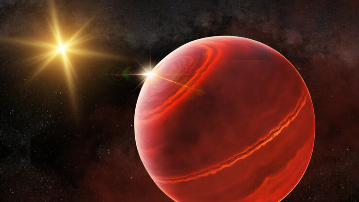 Een illustratie van de nieuwe gasreuzenexoplaneet TOI-4465 b. (Afbeeldingsbron: Robert Lea - Canva)