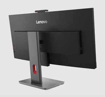 Achterkant van de Lenovo P34WD IPS-ultrabrede monitor.