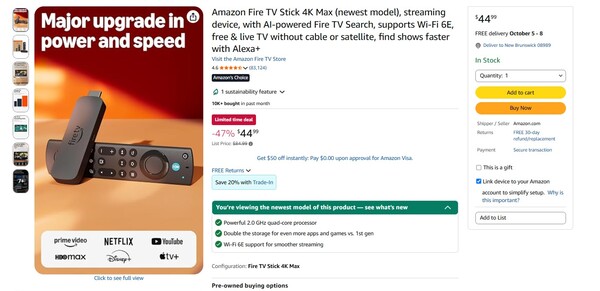 De Fire TV 4K Max, die beter is dan de nieuwe Fire TV 4K, is in de aanbieding.