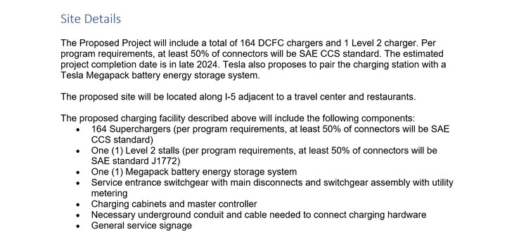 Het toegestane voorstel voor 's werelds grootste Tesla Supercharger locatie in Coalinga