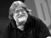 Een zwart-wit portret van de president en medeoprichter van Valve, Gabe Newell