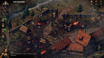 Een afbeelding waarop een dorp te zien is uit Thronebreaker: The Witcher Tales.
