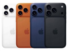 Apple iPhone 17 Pro in uitgelekte kleuropties: wit, oranje, marineblauw en zwart (Afb. bron: Onofficieel artwork)