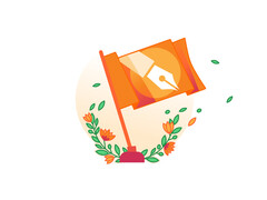 Een promotionele afbeelding voor Cloudflare&#039;s Content Independence Day-initiatief met een oranje vlag met het symbool van een pen. (Afbeelding Bron: Cloudflare)