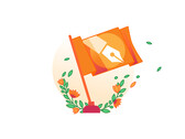 Een promotionele afbeelding voor Cloudflare's Content Independence Day-initiatief met een oranje vlag met het symbool van een pen. (Afbeelding Bron: Cloudflare)