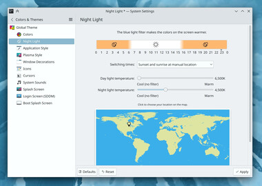 De instellingenpagina voor de blauwlichtfilter heeft nieuwe visuele hulpmiddelen (Bron: Nate/KDE)