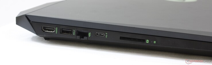 Links: HDMI, USB 3.1 Ge. 1 (w/ HP Sleep en Charge), Gigabit RJ-45, USB 3.1 Gen 2 Type-C (10 Gbps, Power Delivery 3.0, DisplayPort 1.4), SD-lezer
