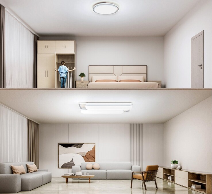 De Xiaomi Mijia Smart Ceiling Light Pro voor de slaapkamer (boven) en woonkamer (onder). (Beeldbron: Xiaomi)