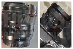 Gelekte beelden van de Fujinon XF8mm f/3.5 R WR lens onthullen een compact formaat en handmatige diafragmaring. (Beeldbron: Fuji Rumors)