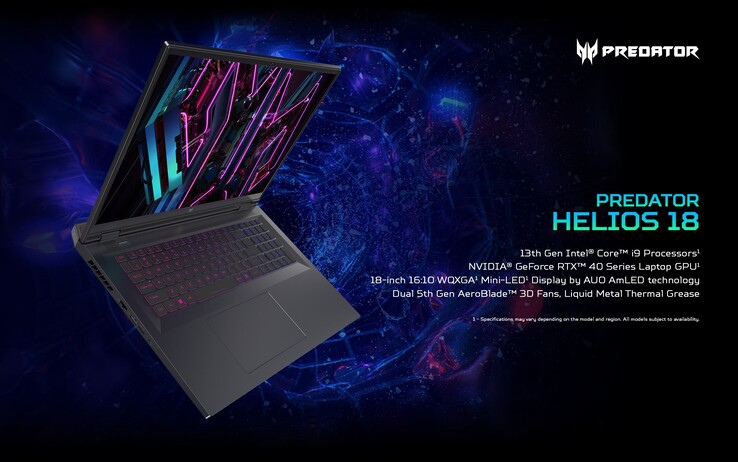 Acer Predator Helios 18 belangrijkste specificaties (afbeelding via Acer)