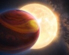 Een bewerkte illustratie van een kunstenaar waarop een ster en een planeet te zien zijn.