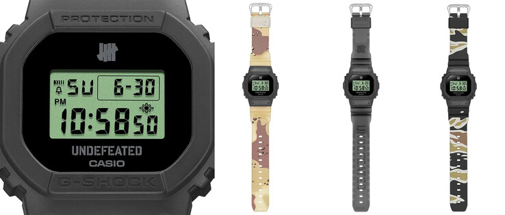 Het Casio G-Shock x Undefeated samenwerkingshorloge wordt geleverd met drie verwisselbare bandjes (afbeelding). (Afbeeldingsbron: Casio)