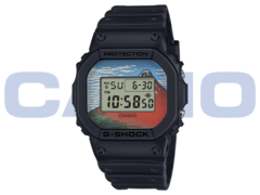 De Casio G-Shock DW-5600KHG24-1JR (afbeelding) is voorzien van prints in ukiyo-e stijl van Hokusai&#039;s kunstwerken uit de Edo-periode. (Afbeeldingsbron: Casio - Bewerkt)