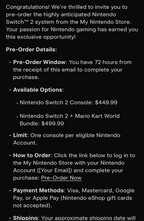 E-mail met voorbestellingen voor Nintendo Switch 2 (Afbeelding bron: Wario64 X-account)