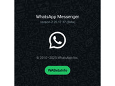 Een splash-scherm met een drukke groene achtergrond en een WhatsApp-logo met het nummer van de nieuwste bèta build. (Afbeelding Bron: @WABetaInfo op X)
