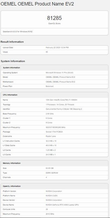 Met een RTX 4060 laptop GPU. (Bron: Geekbench)