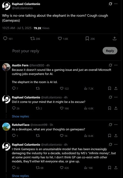Raphael Colantonio geeft commentaar op de impact van Xbox Game Pass op het banenverlies bij Microsoft (Afbeeldingsbron: screenshot, Raphael Colantonio X-account)