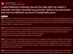 Walmart annuleerde Switch 2 pre-order testimonial#1 (Afbeelding bron: screenshot, Nintendo Switch 2 subreddit)