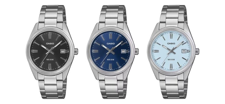 Van links naar rechts: de Casio UTP-1302PD-1AV, UTP-1302PD-2A1V en UTP-1302PD-2A2V horloges