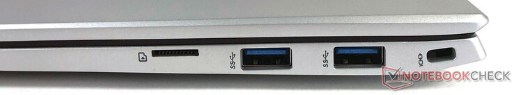 Rechts: 2x USB-A, 1x microSD, 1x Kensington-sleuf