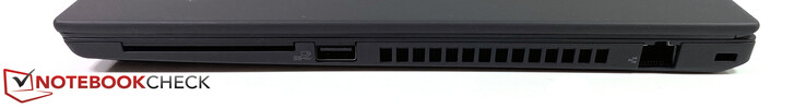 Rechts: smartcardlezer, USB-A 3.2 Gen 1, RJ45 Ethernet, Kensington-slot