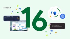 Het Android 16-logo gebruikt voor de verslaggeving van de lancering van de Android 16 QPR3 Beta